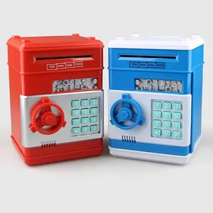 High quality plastic, blue money box with password save paper money and coin mini electric ATM piggy bank for kids/