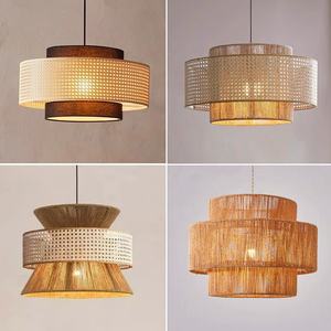 Japanischer Stil Leise Wind-Eisen-LED-Pendelleuchte Verstellbar Wohnzimmer 5 Jahre Garantie <span class=keywords><strong>Rattan</strong></span>-Lampenschirm - Product Image 4