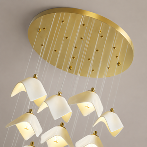 Lustre long en céramique personnalisé à plusieurs têtes, luminaire suspendu pour villa, duplex, plafond haut, escalier, hall d'entrée - Product Image 3