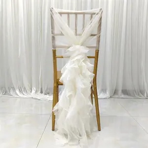 Großhandel im Freien Hochzeits feier Chiffon Strandkorb Abdeckung weißen Stuhl zurück Dekoration Schärpen