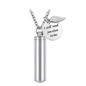 Ti amo <span class=keywords><strong>ancora</strong></span> per animali domestici ciondolo in urna cremazione cilindro in acciaio inossidabile con ciondolo in cenere d'argento ricordo catene con ali d'angelo - Product Image 4