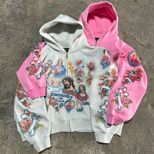 Толстовка оверсайз, толстая хлопковая толстовка на молнии с графическим принтом - Product Image 2