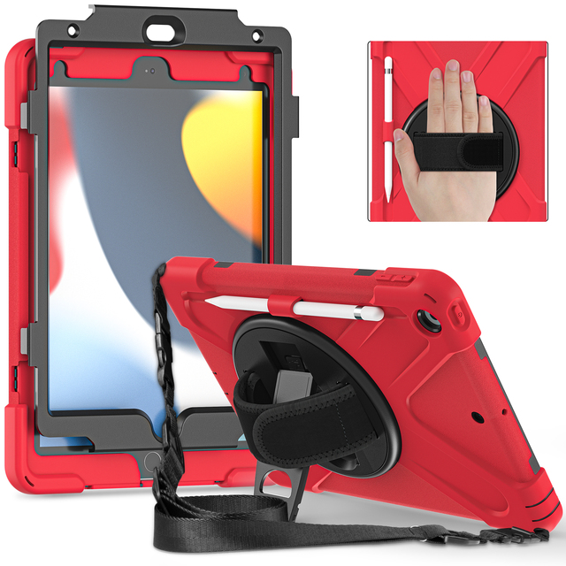 Tablet Silicon PC 360 Rotating Armor Case for iPad 10.2 7th 8th 9th Pro 11 M4 M5 10th 11th Stand Shoulder Strap Protective Cover