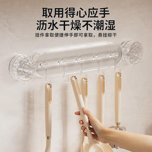 Support mural de rangement de luxe à ventouse, rectangulaire, 5 crochets, sans perçage, finition polie, pour cuisine et salle de bain - Product Image 3