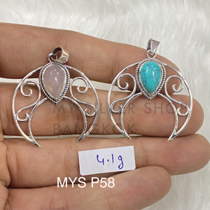 Elegante colgante de piedras preciosas en plata de ley 925 y joyería de plata de ley - Product Image 1