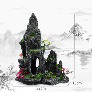 ของตกแต่งตู้ปลาถ้ำหินรูปวิวภูเขาภูเขาเทียมตกแต่งตู้ปลาตู้ปลาสำหรับถ้ำปลาที่หลบซ่อนตัวของปลากัด - Product Image 4