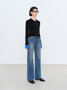 Jeans a Vita Alta e Gamba Larga per Ragazze YUANBOFEI, Stile Vintage Lavato, Vita Elastica, Pantaloni in Denim per Uso Quotidiano Casual, Vestibilità Comoda - Product Image 2