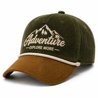 Casquette de baseball vintage en sergé de velours côtelé avec visière en daim, broderie 3D, logo personnalisé, style Dad Hat, non structurée, réglable, OEM ODM