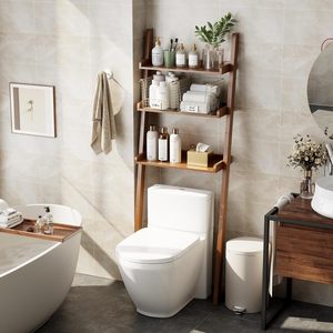 Over Toilet Storage Rack <strong>Wooden</strong> Ladder Organizer Freestanding Space Saving Toilet <strong>Shelving</strong> for <strong>Bathroom</strong> Accessory Holder - Product Image 2