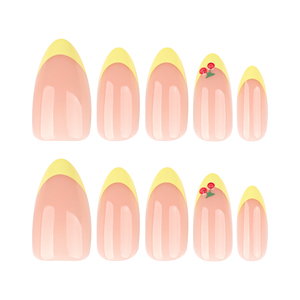 Polvo francés <span class=keywords><strong>amarillo</strong></span> 3D cereza patrón almendra acrílico puntas <span class=keywords><strong>de</strong></span> <span class=keywords><strong>uñas</strong></span> 30 piezas Prensa en <span class=keywords><strong>uñas</strong></span> estilo fresco <span class=keywords><strong>uñas</strong></span> artificiales - Product Image 6