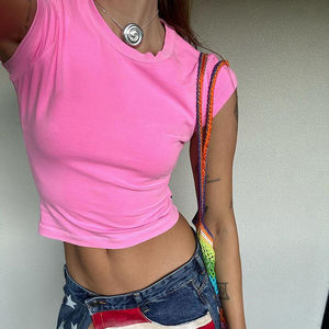 เสื้อครอปแขนสั้นสำหรับผู้หญิงเสื้อยืดผ้าฝ้ายโพลีเอสเตอร์ออกแบบได้ตามต้องการสำหรับฤดูร้อน - Product Image 2