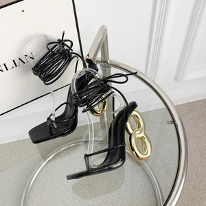 Sandalias de tacón alto con diseño único de círculos, con punta abierta y cordones en el tobillo, para mujer, estilo mules, sexys, de verano. - Product Image 5