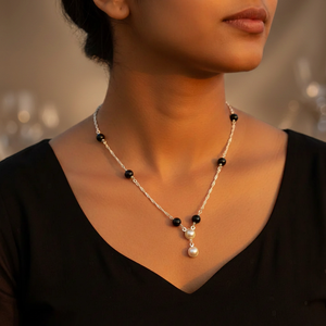 Women's 925 Silver Beaded Necklace with Black Onyx Fashion Jewelry with Pearls - Product Image 4