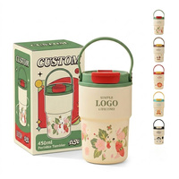 Gobelet isotherme portable en acier inoxydable 316 de 15 oz avec motifs de dessins animés, intérieur en céramique, poignée et filtre à paille pour le voyage