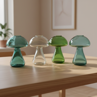 Vase en verre épais fait main de 2-2,5 mm en forme de champignon, décoration moderne pour la maison, vase à fleurs en verre vert transparent