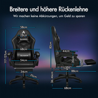 Chaise de jeu PC élégante noire avec massage à 8 points 12 couleurs RGB LED Light Chaise de jeu ergonomique avec repose-pieds