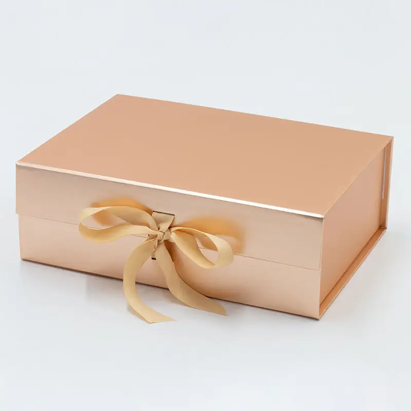 Custom ribbon luxury rose gold hair bundle product and accessories wig packaging box wholesale