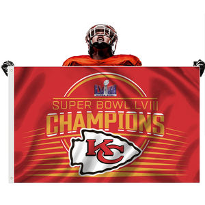 Nuevas banderas personalizadas de fútbol americano de 3X5ft, Bandera de campeones personalizada KC Chiefs 4-TIME para banderas <span class=keywords><strong>NFL</strong></span> <span class=keywords><strong>Super</strong></span> <span class=keywords><strong>Bowl</strong></span> - Product Image 1