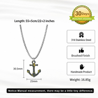 Collier pendentif ancre camouflage brossé en acier inoxydable 316, chaîne maille forçat unisexe, bijoux pour homme