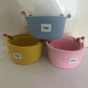 Tagi Cotton <b>Rope</b> <b>Storage</b> <b>Basket</b> Round Handmade For Toys Cosmetics Desktop Organizing Yellow Pink Blue - Product Image 1