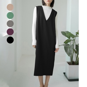 Women Casual V Neck Sleeveless Tank Maxi Dress Loose Fit Layered <strong>Pinafore</strong> Dresses Solid Color Versatile Autumn Winter Long Wear - Product Image 1