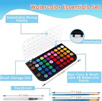 Ensemble de peinture à l'aquarelle lavable de 48 couleurs, avec un pinceau, un stylo à eau rechargeable et une palette pour enfants et adultes