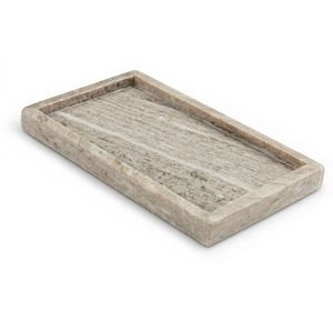 Plateau de vanité élégant en marbre travertin, résistant au lave-vaisselle, taille et forme personnalisables, pour cosmétiques, bijoux, rangement de salle de bain - Product Image 1