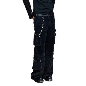 Pantalones Cargo de Hombre de Algodón 100% de Pana, de Pierna Recta, Estilo Urbano, con Detalles Personalizados, Lavado Negro, Venta al por Mayor - Product Image 5