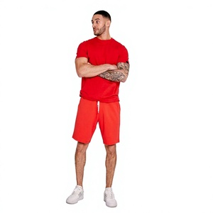 <b>Men</b> <b>Red</b> T-<b>Shirt</b> and Shorts Set Solid Color Casual Summer Outfit Crew Neck Style <b>Men</b> Summer Set for Sale In Low Price - Product Image 3