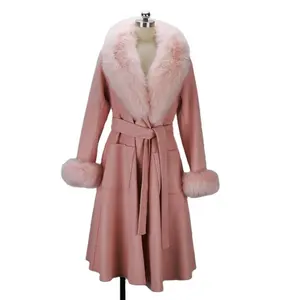 Vêtements pour femmes hiver 2024 personnalisé mode tissu conception longue laine pardessus manteaux femme mouton fourrure manteau pour les femmes