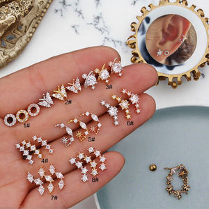 Cuerpo Quirúrgico Industrial de Acero Inoxidable, Piercing de Oreja, Joyería Antitragus Rook, Circón de Corte Dorado - Product Image 3