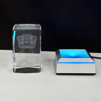 Nouvelle Veilleuse Laser en Cristal en Forme de Bloc avec Socle Lumineux en Bois MH-TF0361