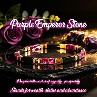 Bracelet personnalisé en perles de jaspe impérial violet, tendance, avec pierres d'obsidienne naturelles pour la guérison, Gelang Pria