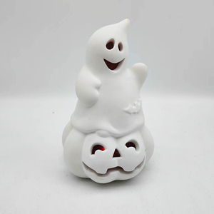Figurine en céramique non peinte avec motif fantôme et citrouille, avec kit de peinture et lumière, pour décoration intérieure, cadeaux DIY pour enfants, Halloween - Product Image 3