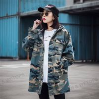 Veste de grande taille personnalisée de haute qualité Camouflage d'automne Denim Long manteau Camouflage Jean Vestes pour les femmes