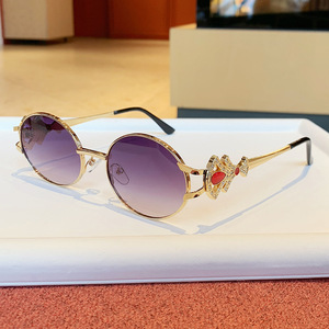 Retro Oval <b>Sunglasses</b> Metal Frame Rhinestone Decor Women UV400 Type 3 Sunshades - Product Image 4