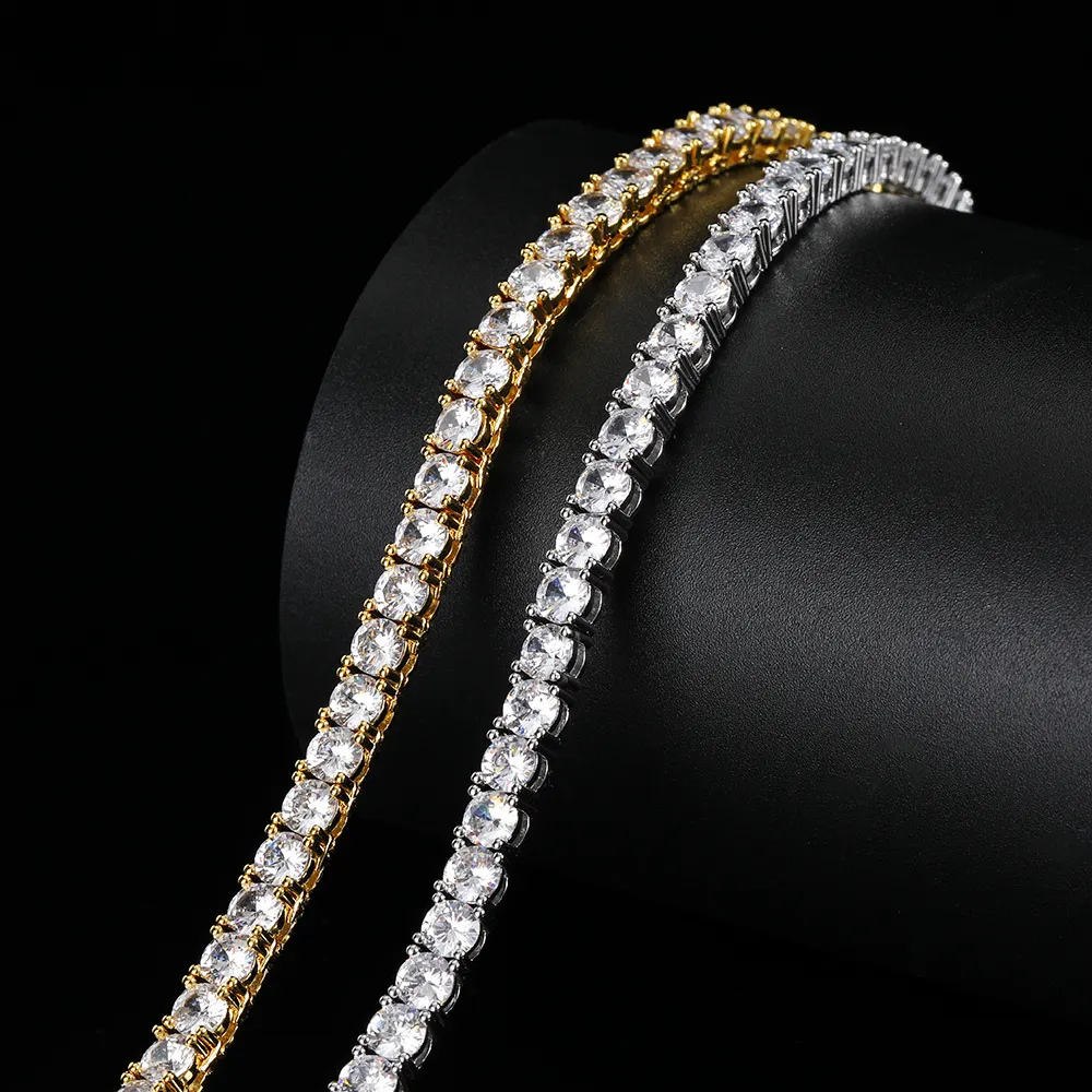 NUOYA 3mm Hip Hop gioielli diamanti ghiacciati catena Tennis argento placcato ottone Bling catena da Tennis collana donna