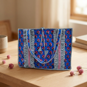 Sac fourre-tout matelassé Riviera, imprimé à la main, style bohème, pour l'été, la plage, pour femme, couleur unie, fermeture ouverte, en tissu de coton - Product Image 3