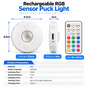 Projecteur LED RGB rechargeable à effet œil de chat avec télécommande, dos magnétique Type C, lumière nocturne multicolore à intensité variable - Product Image 2