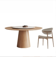 Ensemble de table et chaises de salle à manger rondes modernes minimalistes en bois massif de luxe nordique avec plateau en dalle de roche, 6 places, pour salon et hôtel