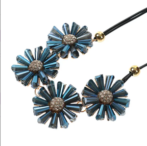 Floral Crystal Choker <b>Necklace</b>, Black Leather Cord Sparkly <b>Statement</b> Jewelry for Women 2 Colors Available - Product Image 2