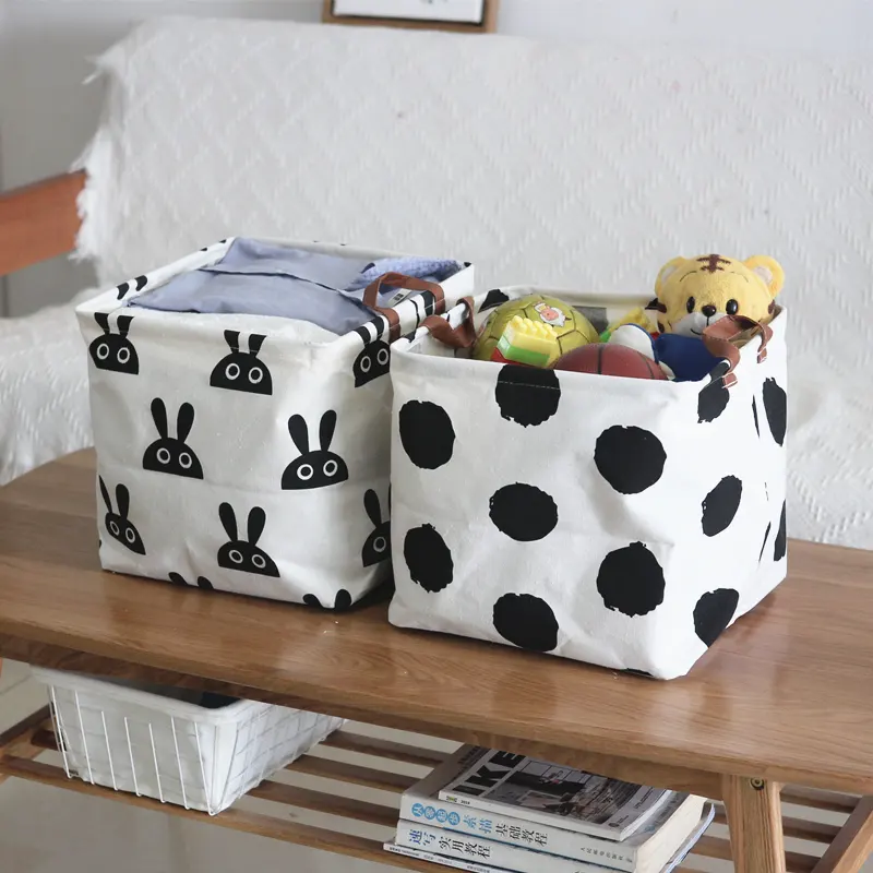 Foldable Large Set Of 2 Cloth Organizing Cotton Linen Storage Basket For Closet Organizers