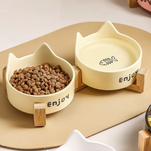 Toptan Özel Yeni Çevre Dostu Sevimli Kedi Kulağı Tasarımlı Kullanımı Kolay Seramik Yükseltilmiş Kedi Mama ve Su Kabı Standlı - Product Image 2
