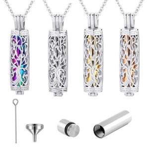 Cross-border New Stainless Steel <b>Memorial</b> Pet Ashes Pendant Necklace Plant Design Hollow Cylinder Charm Necklace - Product Image 6