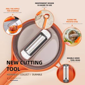 Lot de 3 éplucheurs de cuisine manuels multifonctions en acier inoxydable pour fruits et légumes, lame dentelée, écologiques, compatibles lave-vaisselle - Product Image 3