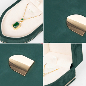 Zebopak Emerald Green Velvet <b>Dome</b> Arch Jewelry Box Set with <b>Ring</b> Necklace Pendant Gold Trim Storage Case Supplier - Product Image 3