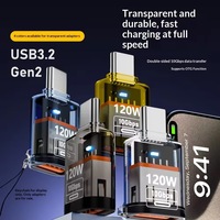 Adaptateur OTG USB 3.2 Gen2 Type C vers USB A avec lumière LED bleue pour iPhone 15, ordinateur portable, téléphone, tablette, PC, charge super rapide 120W, 10 Gbps