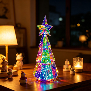 Prismatic Holographic Christmas <b>Tree</b> <b>Lighting</b> Xmas Party Tabletop Centerpiece Modern Holiday Decor Wholesale - Product Image 1