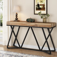 Table console en bois de style industriel Tribesigns avec dessus en grain naturel et pieds en X en métal noir. Parfait pour les entrées de table
