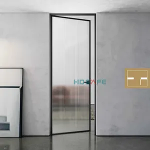 Porte pivotante à charnière, en verre, cadre en aluminium, Design moderne, 8mm, intérieur verre, portes de chantier d'hôtel, 1 pièce